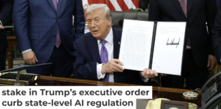 President Donald Trump displays his executive order countering state laws regulating AI. Alex Wong/Getty Images